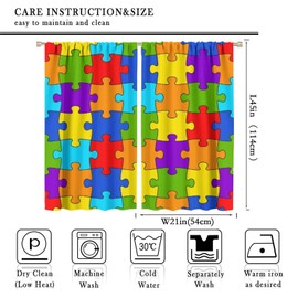 Focusbrite Puzzle Kitchen Curtains, Colorful Puzzle Pieces Fractal Children Hobby Activity Leisure Toys Cartoon Image, Window Drapes Set 2 Panels,42x45 Inches, Style
