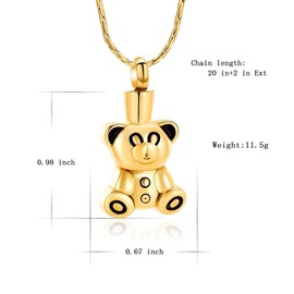 Cremation Jewellery Urn Necklaces for Ashes - Stainless Steel Teddy Bear Pendant Keepsake Memorial Pet Ash Holder, Stainless Steel, No Gemstone