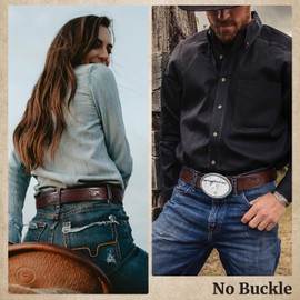 SANSTHS Western Belts for Men without Buckle, Cowboy Cowgirl Belt 1.5" Wide Womens Western Belt Leather Belt for Jeans, Coffee/Feather
