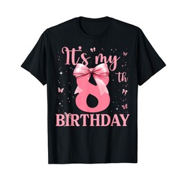 8th Birthday Coquette Bow 8 Years Old Birthday Girl Kids T-Shirt