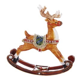Vie jeune Hand Painted Enamel Reindeer Trinket Box, Hinged Jewelry Box Unique Mini Ring Necklace Jewelry Organizer, Classical Bejeweled Storage, Figurine Collectible Keepsake Home Decor (Reindeer)