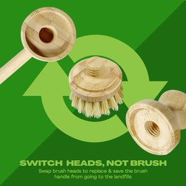 JuneLily Sisal & Coconut Dish Brush Heads Plant-Based Replacement for Washing Dishes Kitchen Bathroom (Sisal Brush Head)