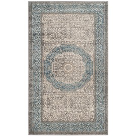 SAFAVIEH Sofia Collection SOF365A Vintage Oriental Distressed Non-Shedding Living Room Bedroom Accent Area Rug, 4' x 5'7", Light Grey / Blue