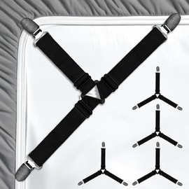 4 PCS Sujetadores para Sábanas,Triángulo Ajustable Tirantes elásticos Sujetador,Sujeta sabanas para sábanas Ajustables,Cojines de sofá,Fundas de colchones(4, Negro)