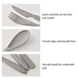 8 Sets Knives Spoons and Forks, Thickened Design Wheat Straw Cutlery, Reusable Utensils Set for Kid or Adult, Fork Spoon Knife Set for Party, Travel, Work, Picnic, Camping (Blue and gray)