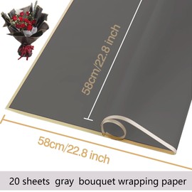 20 Black Sheets Bouquet Wrapping Paper, Waterproof Flower Paper Wrapping Paper, Elegant Bouquet Paper, Flower Wrapping Paper, 58 x 58 cm for Gifts, Flowers and Crafts