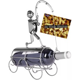 BRUBAKER Wine Bottle Holder 'Fisherman Catching Fish' - Metal Sculpture -