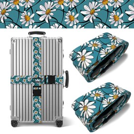 White Daisy Luggage Straps for Suitcases TSA Approved, Luggage Identifiers for Suitcase, Adjustable Suitcase Strap for Baggage Security with Cute Patten, Travel Necessary Accessories (2 Pack)