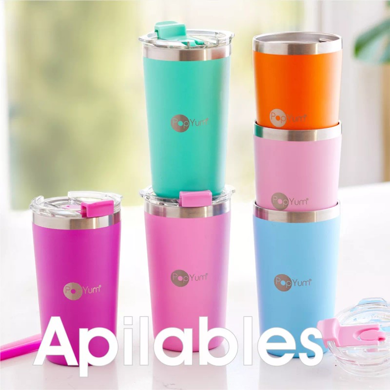 Popyum 2 Vasos Térmicos Infantil Tapa Y Popote 13oz Antifuga