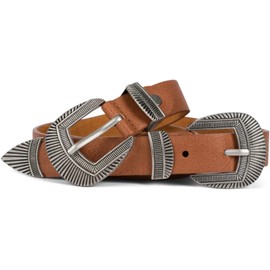 styleBREAKER 03010105 Women's Vintage Belt with Double Decorated Buckle in Western Style, B-Low Belt, Waist Belt, Can Be Shortened, Cognac
