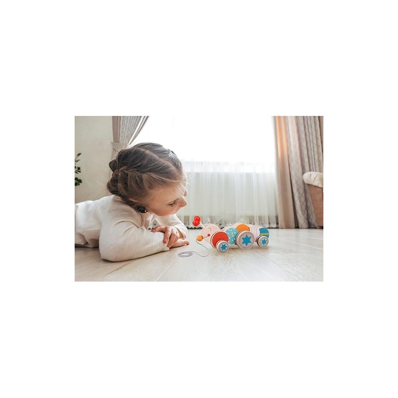 Wooden Pull Along Toy Caterpillar Child-Friendly Educational Toy, Kids Toy