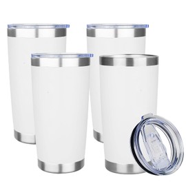 20oz Tumbler with Lid Stainless Steel Insulated Tumblers Travel Coffee Tumbler Bulk Double Wall Vacuum Insulated Water Cup Christmas Gifts for Women Men Her Him Home Office (White, 4pack)