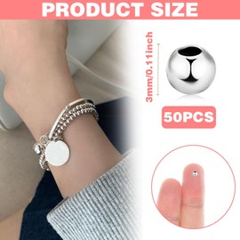 50pcs Silver Beads, 925 Sterling Silver 925 Sterling Silver Beads for Jewellery Making, 3mm Sterling Silver Spacer Beads, Smooth Small Silver Beads, Seamless Silver Beads, Round Ball