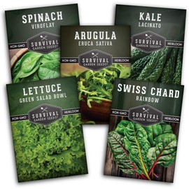 Survival Garden Seeds Greens Collection Seed Vault - Non-GMO Heirloom Survival Garden Seeds for Planting - Green Healthy Foods for Your Garden