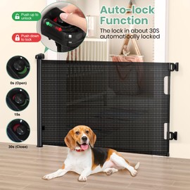 HAMOPY Retractable Baby Gates, 33" Tall, Extends up to 71" Extra Wide Baby Gate, Durable Auto-Lock Mesh Dog Gate, Pets and Child Safety Gates for Stairs, Doorways, Hallways, Indoor, Outdoor(Black)