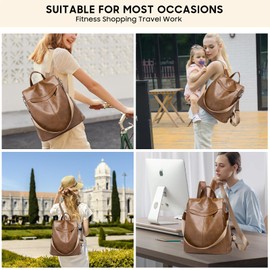 Puwuzixi Women Backpack Waterproof Anti-Theft Lightweight PU Fashion Travel Multipurpose Convertible Purse Shoulder Bag Handbag Backpack（Brown）