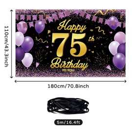 Koliphy 75. Geburtstag Banner, 75. Geburtstagsdeko für Mann Frau, Happy Birthday Banner Stoff Deko Geburtstagsbanner Hintergrund Party Dekoration Drinnen und Draußen (Schwarz Lila)