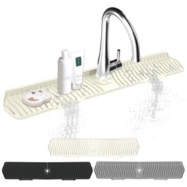 Kitchen Sink Splash Guard Gen2-30" x 6'' Silicone Sink Mat Splash Guard fit for Countertop, Bathroom,Farmhouse,RV by EBIGIC (off white)