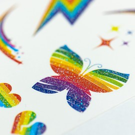 Toyseum 30 x Rainbow Glitter Tattoo Sheets For Kids (280 Tattoos), Fillers for Girls Party Bags, Premium Temporary Glitter Tattoos, Pack of 30 Sheets (280 Tattoos Total)