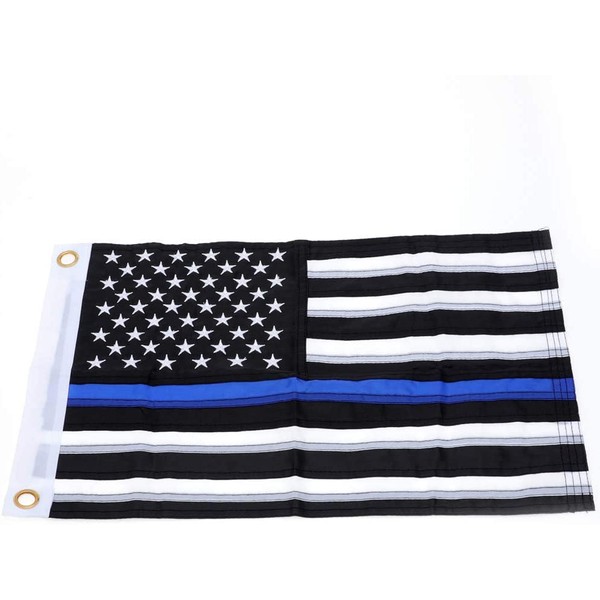 Yafeco U.S. 50 Star Sewn Boat Flag, Nylon Embroidered Police Officer Thin Blue Line Motorcycle Yacht Boat Ensign Nautical US American Flag Fully with Sewn Stripes, 12 x 18 inch