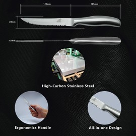 HENSOMG Steak Knife Set with Hollow Handle 9pcs,8 Pcs Steak Knives and Acrylic holder,Stainless Steel Steak Knife with All-in-one Design,Serrated Steak Knife Dishwasher Safe