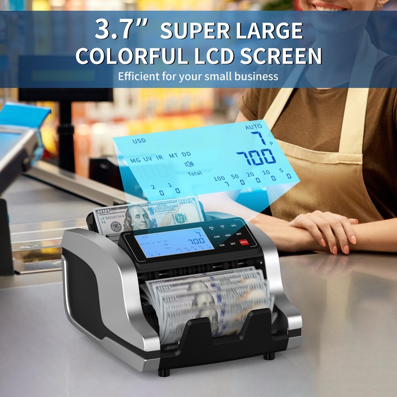 PONNOR Money Counter Machine with Value Count, UV/MG/IR/MT/DD Counterfeit Bill