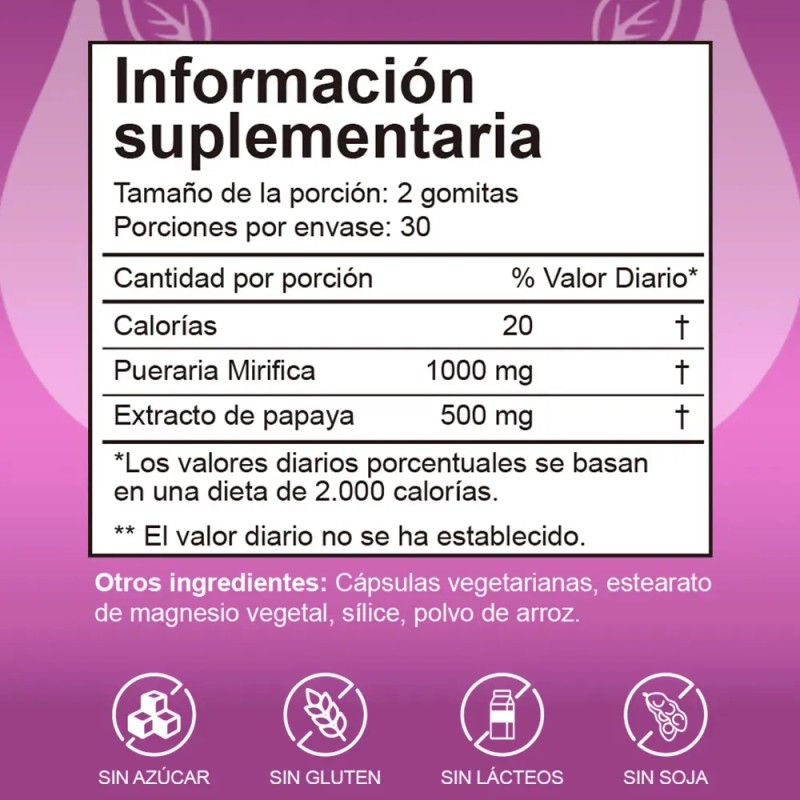 Gwynne Puro Natural Aumento Mamas Lifting Glúteos Pueraria Mirifica 1000mg