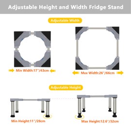 HEYLEAYAR Mini Fridge Stand, Universal Adjustable Washing Machine Stand with 4 Stainless Steel Feet (11"-12.6" Height), Multi-Functional Refrigerator Stand Base Suitable for Washer, Refrigerators, Dryer, 1Pack