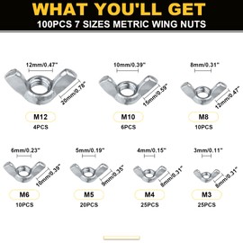 Siptenk Wing Nuts 200PCS, Metric & SAE Wingnuts 13 Assorted Sizes Carbon Steel Zinc Plated Butterfly Wing Nut M3-M12 6-32 to 3/8"-16 Fasteners Hardware Assortment Kit | Siptenk