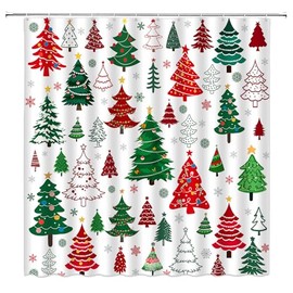 Christmas Shower Curtain Cute Xmas Tree Snowflake Modern Colorful Snowy Forest Winter Holiday Fabric Bathroom Decor Sets with Hooks