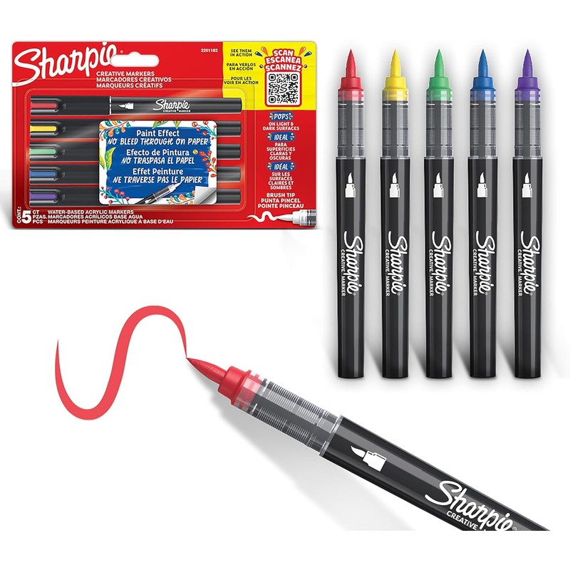 SHARPIE Set Creative Acrylic Markers 5 Count Brush Tip +