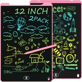 LCD Writing Tablet 12 Inch, Colorful Drawing Board, Erasable Lockable Electronic Painting Pads, Eye Protection Scribbler Pad, Learning Toys Gifts for 3-12 Years Boys Girls Toddler - 2 Pack Pink