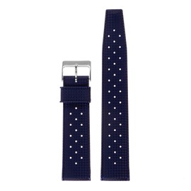 StrapsCo Perforated TPU Rubber Vintage Rally Watch Band Strap - Navy Blue - 20mm