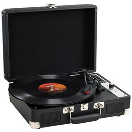Hododou Vinyl Record Player Portable Suitcase Record Player Bluetooth USB Recording 3-Speed Turntables Built-in Speakers Belt-Driven LP Player Support AUX-in RCA Line Out Headphone Jack Audio Black