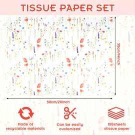 100 Sheets Floral Tissue Paper, 20x14inch Colorful Flower Wrapping Tissue Paper Decorative, Purple Lavender Gift Wrapping Supplies for Birthdays, Weddings, Baby Showers and Party Favor Decoration