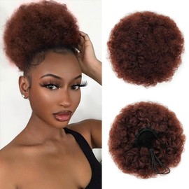 quesdom Afro Puff Ponytail Extension Synthetic Premium Deep Brown 80 Grams Afro Puff Drawstring Clip on Kinky Curly Bun for Black Women(33 Deep Brown)