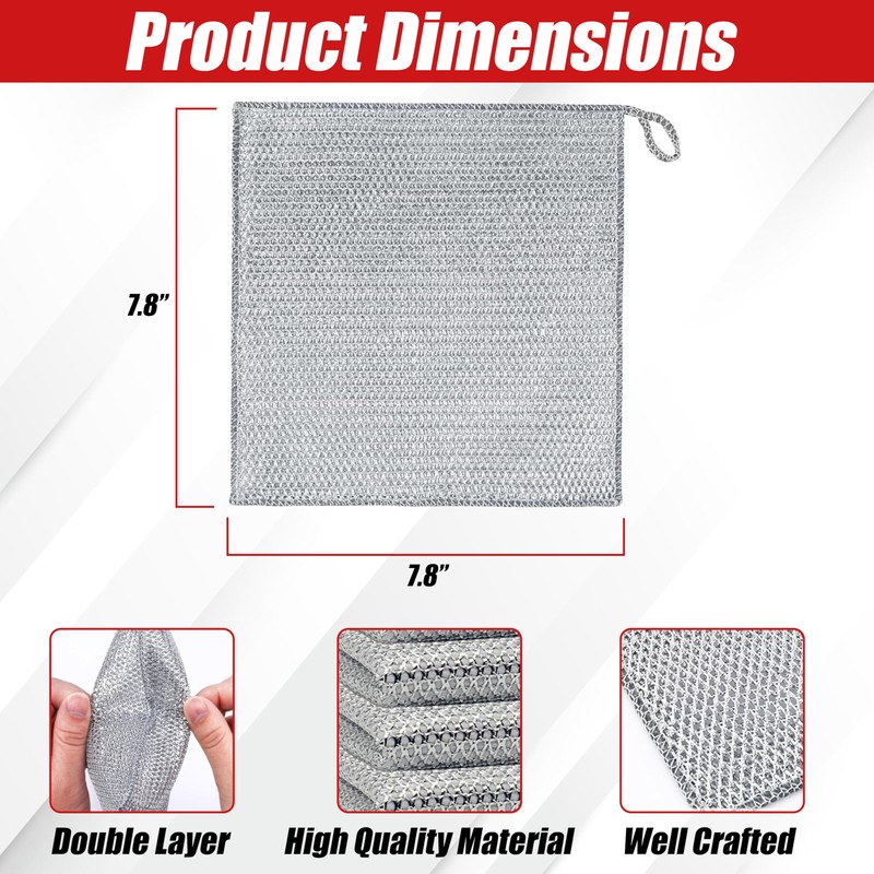 EcoNour 10-Pack Non-Scratch Wire Dishcloth | Multipurpose Thread Miracle Cleaning