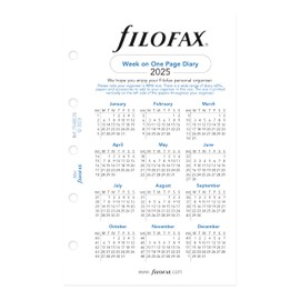 Filofax Calendar Diary Refill, Mini Size, Week on One Page, White Paper, Unruled, English, 2025 (C68126-25)
