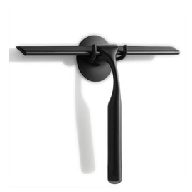 SIOOUI All-Purpose Squeegee for Shower Glass Door, Stainless Steel Shower Squeegee for Mirrors, Window and Glass with Suction Storage Hook (Black, 10in)