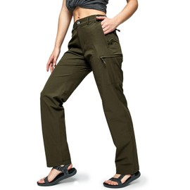 MIER Women's Quick Dry Cargo Pants Lightweight Tactical Hiking Pants with 6 Pockets, Stretchy and Water-Resistant, Army Green, 10