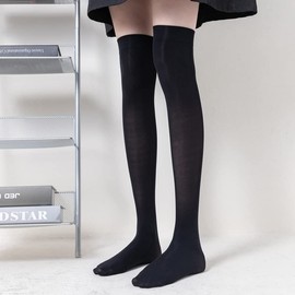 MsteaBenago Women's High and Half Socks, Velvet, 15.7 inches (40 cm) / 19.7 inches (50 cm), Anti-slip + Beautiful Leg Support, For Cosplay/Students, Extra Thick Ribbed, Pressure Design, No Pilling