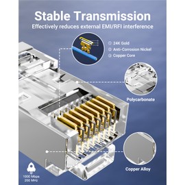 VCE 25-Pack Cat6 Shielded RJ45 Pass Through Connectors with RJ45 Strain Relief Boots (Black), Cat 6/Cat 5e End, Gold Plated 3 Prong Ethernet Modular Plug for Solid or Stranded STP/FTP Network Cable