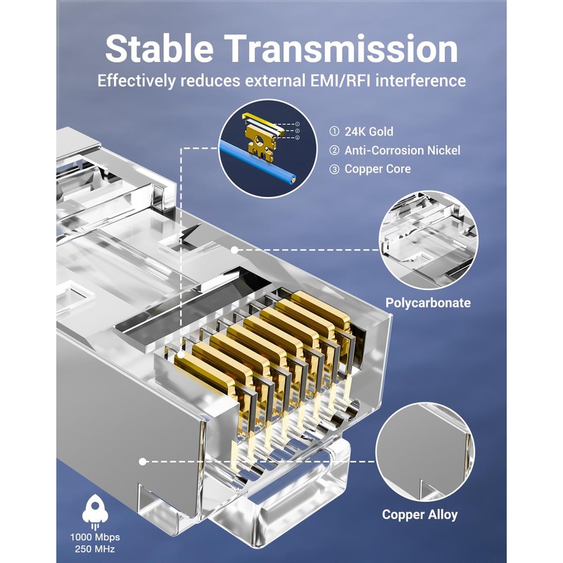 VCE 25-Pack Cat6 Shielded RJ45 Pass Through Connectors with RJ45