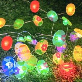 chzk 2 Pack16FT 50LEDs Spring Egg Fairy Lights Decoration String Lights Battery Operated, Easter Decor for Indoor Outdoor Easter Eggs Party (2, Egg)