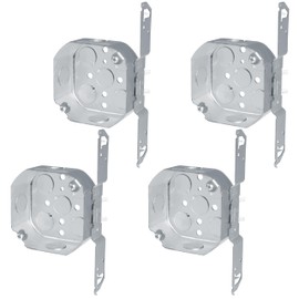 OHLECTRIC 4” Welded Octagon Steel Electrical Box| 1-1/2" Deep Box 1/2” Knockouts with Side Bracket, Fire Rated | Ideal for Lighting Fixtures, Switches and Receptacles (4-Pack)