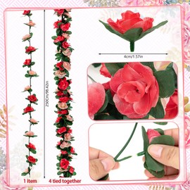 MWOOT 4PCS 8.2FT Artificial Rose Vines, Silk Faux Flowers Garland, Fake Hanging Rose Garlands for DIY Wedding Arch Wall Party Home Outdoor Garden Table Decoration(Pink)