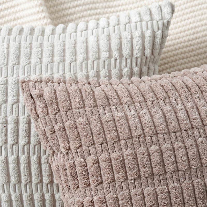 Madizz Set of 2 Boho Striped Cushion Covers, Soft Corduroy
