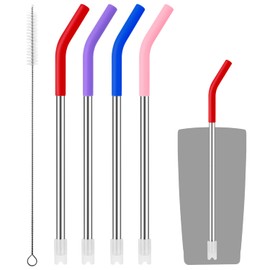 Prurex 4 Pcs Reusable Metal Straw with Silicone Tips for 20 oz Tumbler, Replacement Stainless Steel Drinking Straws for 16oz Glasse Cups(8mm 8.26" Tip2)