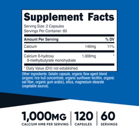 Nutricost HMB (Beta-Hydroxy Beta-Methylbutyrate) 1000mg (120 Capsules) - 500mg Per Capsule, 60 Servings - Gluten Free and Non-GMO