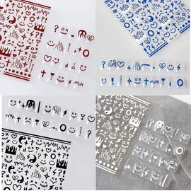 4 Sheets Klein Blue Flame Smile Face Nail Art Sticker Decals ins Minimalist Style Klein Blue Nail Art Sticker Impressionist Lines Star Smile Face for Men and Women Nail Art Decoration (4 Colors)